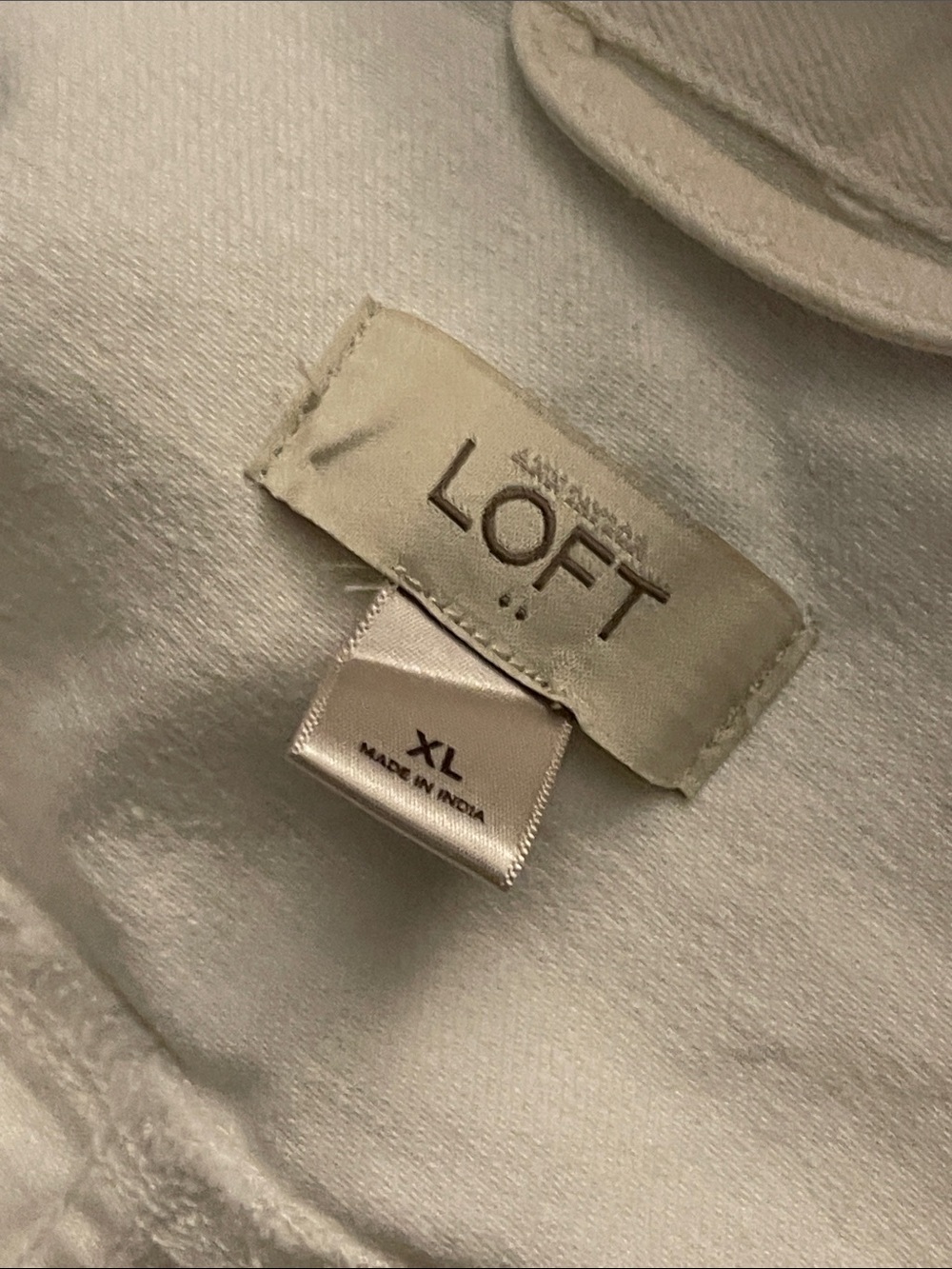 LOFT Women’s 3/4 Sleeve White Denim Trucker Jacket Size XL NWOT - Picture 12 of 14